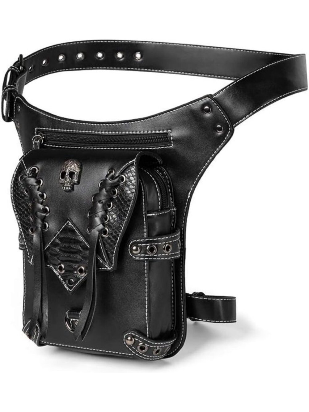Gothic Leather Fanny Pack Waist Bag - Steampunk Crossbody Messenger Hip Pouch